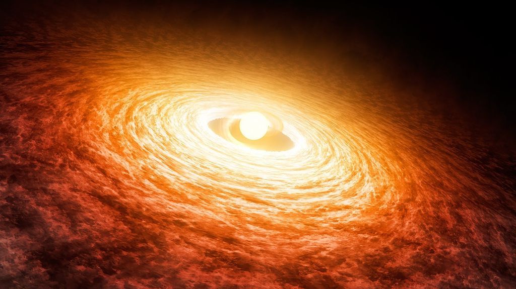  Hubble Telescope observes a star with a planet-forming disk that reaches temperatures three times higher than the sun.
 