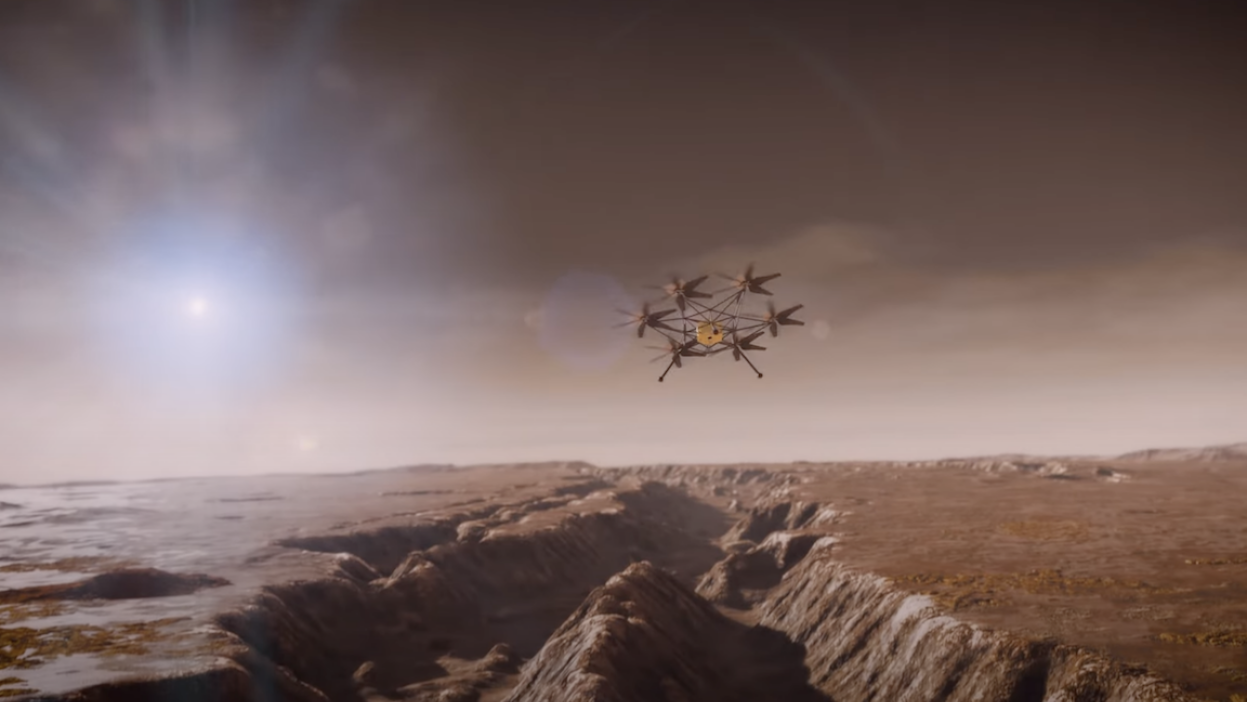  NASA footage displays its upcoming Martian helicopter flying above Mars.
 